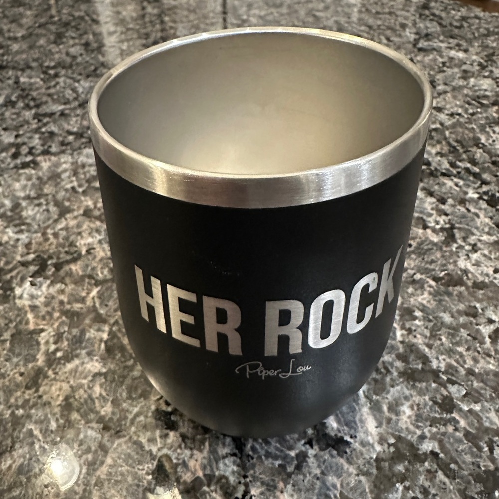 12oz wine tumbler, black, great gift idea ‘Her Rock”